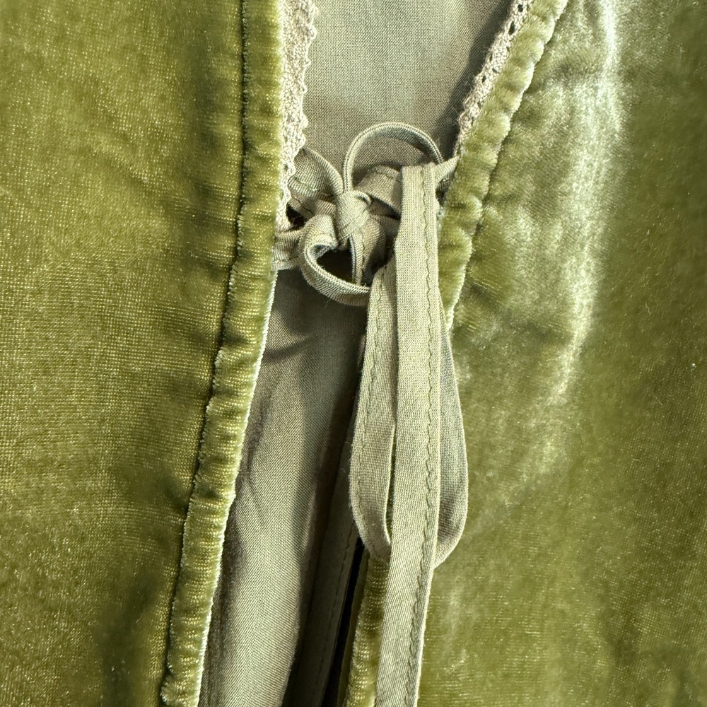 Free People Bed Velvet Jacket Small Medium Oversized Lace Trim Slouchy Front Tie - Picture 4 of 15
